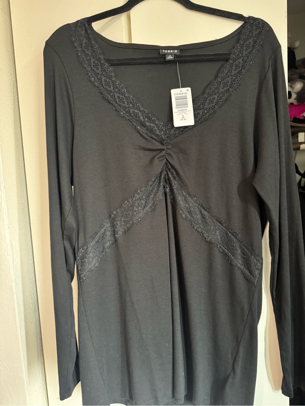 torrid Deep Black Lace-Trim V-Neck Top